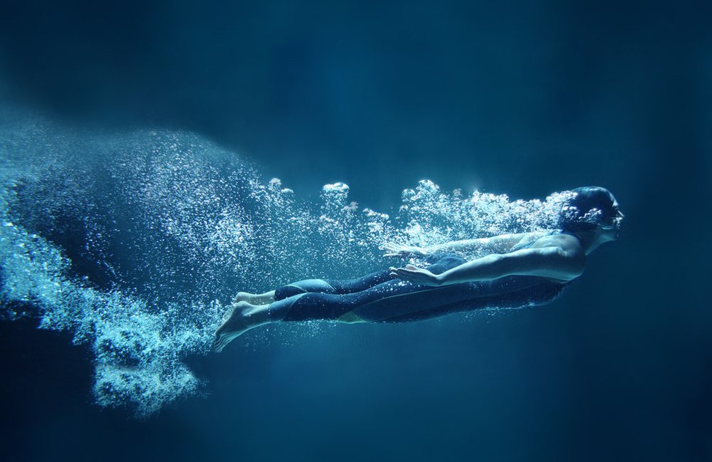 A swimmer underwater